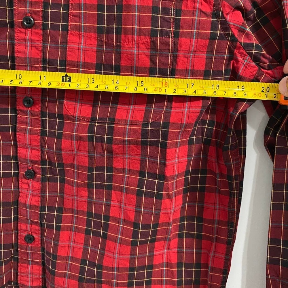 American Eagle Mens Plaid Button Down Shirt Medium Classic Fit Red Black - Picture 7 of 9